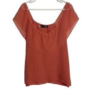 Myne by Ashley Ann Coral Ruffle Silk Top Blouse Size 2